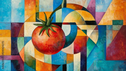 Abstract Tomato Still Life - Vibrant Geometric Art