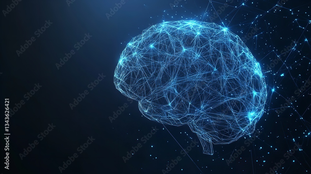 Abstract Digital Brain Network Plexus Blue Glow mind data dark nodes lines light Abstract Digital Brain Network Plexus Blue Glow mind data dark nodes lines light