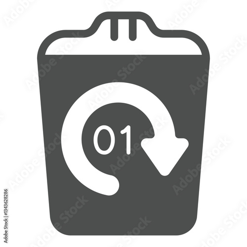 Recycle bin with circular arrow solid icon, data storage concept. Vector graphics. Trash bin with timer sign on white background, glyph style icon for mobile or web design.