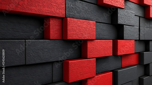 Fototapeta Naklejka Na Ścianę i Meble -  Abstract red and black brick wall.