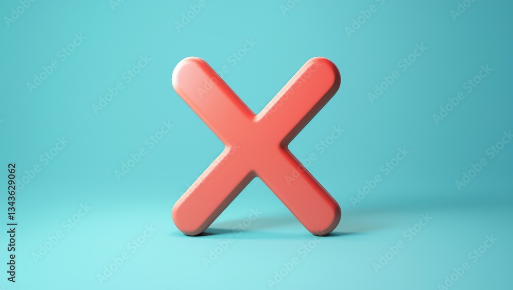 Fototapeta premium 3D cartoon negative cross mark icon, signaling an error or mistake.