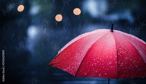 Wallpaper Mural Red umbrella in the rain with soft glowing lights. Torontodigital.ca