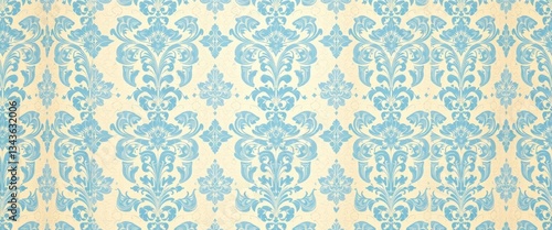 Elegant light blue and white damask pattern on seamless vintage background, texture, wallpaper pattern
