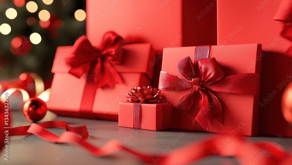 Obraz premium 3D rendered red envelopes filled with gifts and ribbons, evoking the spirit of the Spring Festival.