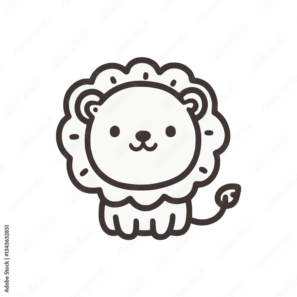 Obraz premium Outline vector image of a cute cartoon lion on a transparent background