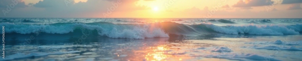 Fototapeta premium Gentle morning light on gentle waves softly merging with sky , tranquil, sea