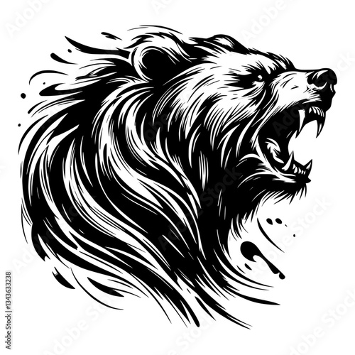 Wallpaper Mural Roaring bear head with flowing fur, black pencil drawing, transparent background Torontodigital.ca