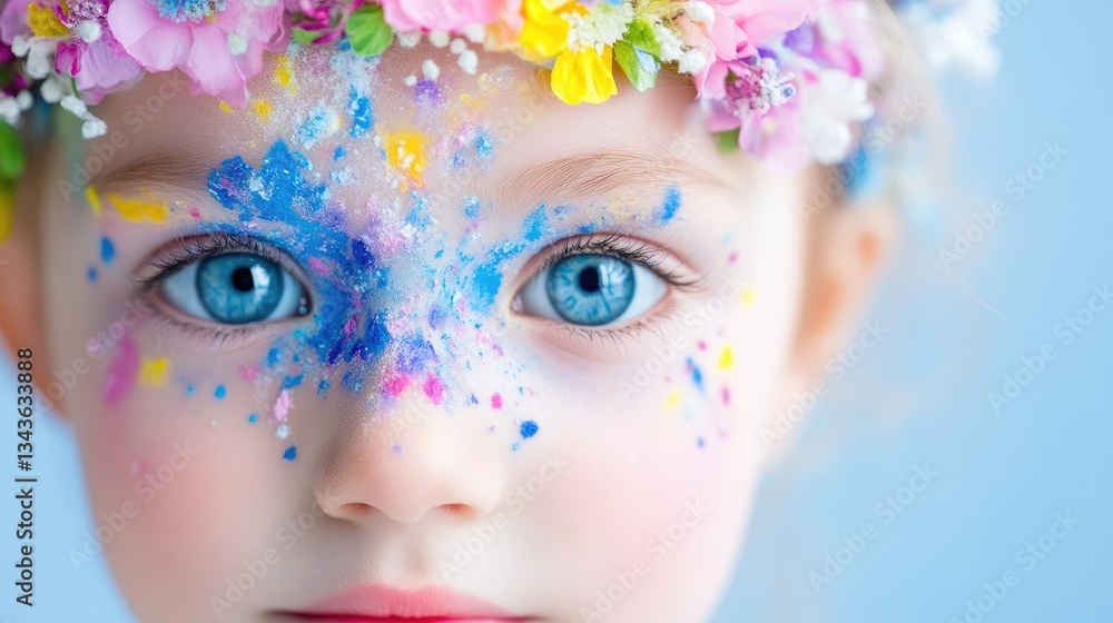 Naklejka premium Child with flower crown and face paint