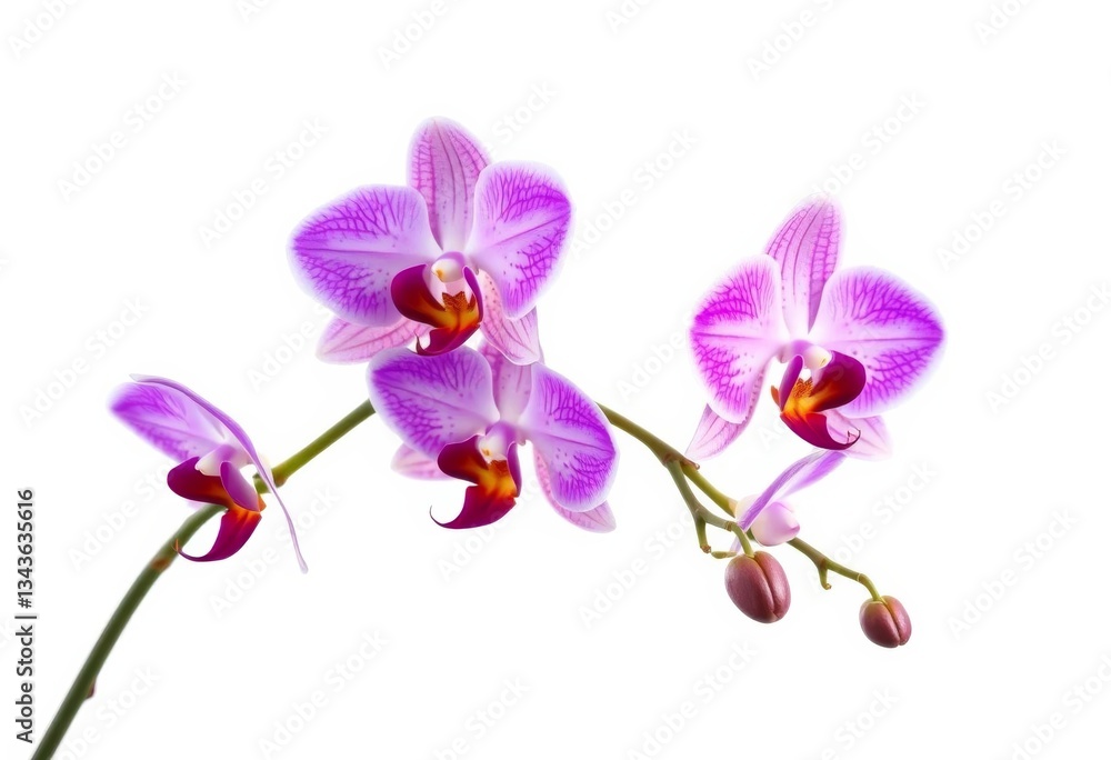 Fototapeta premium Elegant purple and pink Phalaenopsis orchid branch isolated on white, white background, purple