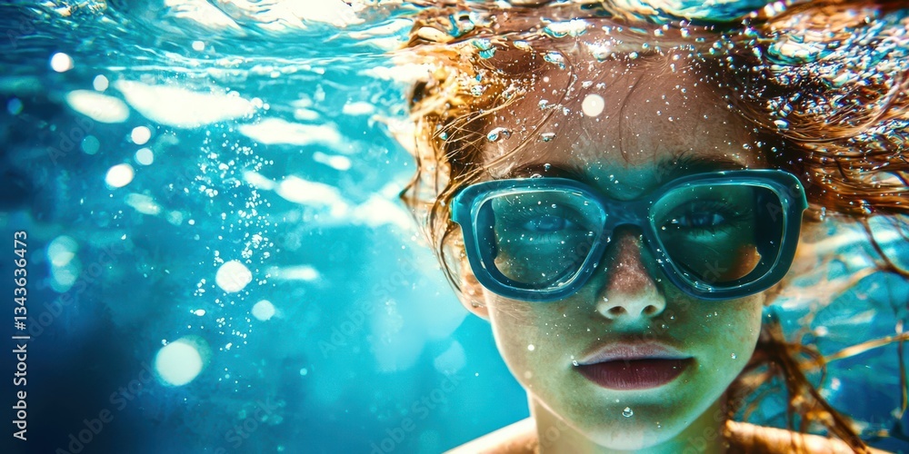 A girl is swimming in a pool wearing goggles A girl is swimming in a pool wearing goggles