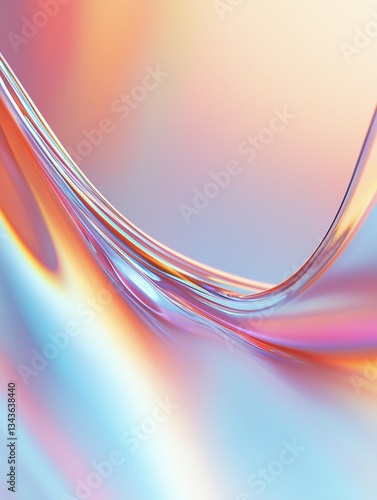 Abstract digital art piece with a wave-like design. the background is a gradient of pastel colors, with shades of pink, orange, blue, and yellow.