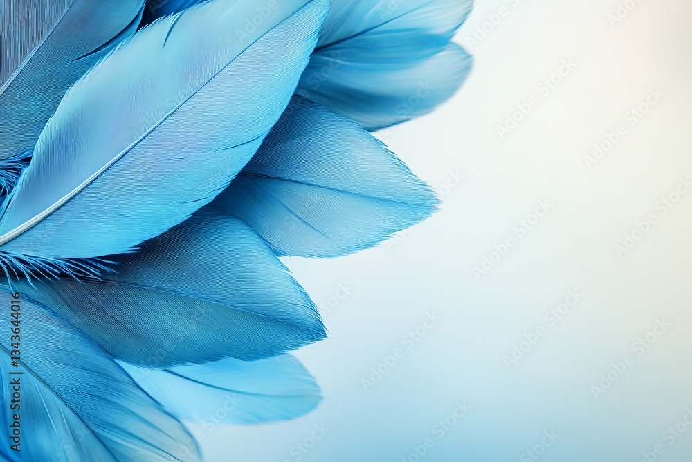 Naklejka premium Vibrant blue feathers arranged artistically on a soft background showcasing intricate details and textures