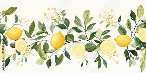 Botanical silhouettes border in green and lemon colors
