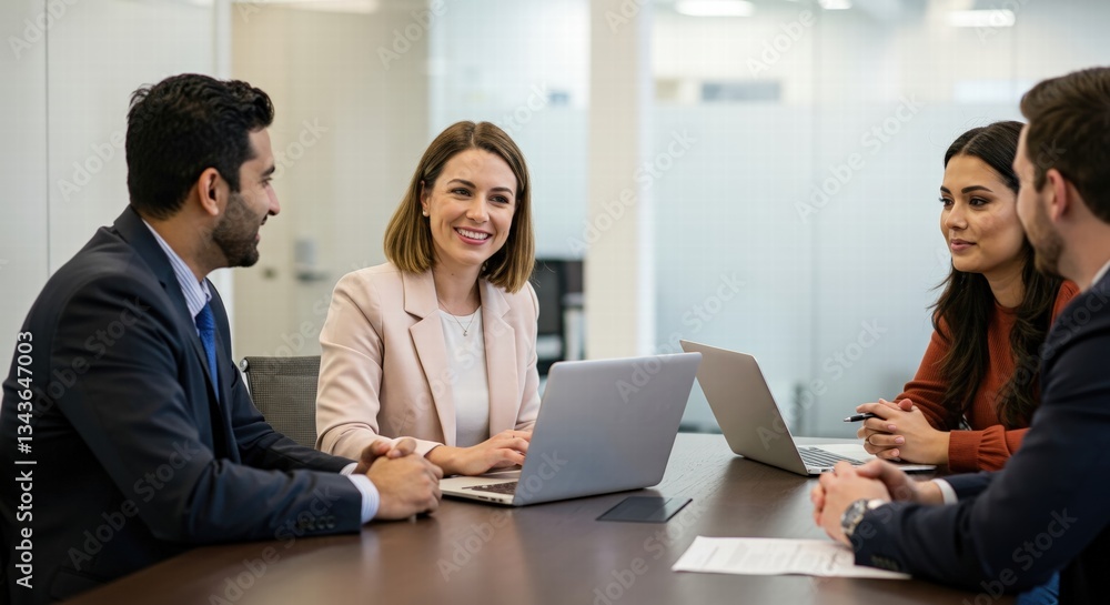 business colleagues working at laptop on professional project together, standing at computer, watching online presentation, talking business colleagues working at laptop on professional project together, standing at computer, watching online presentation, talking
