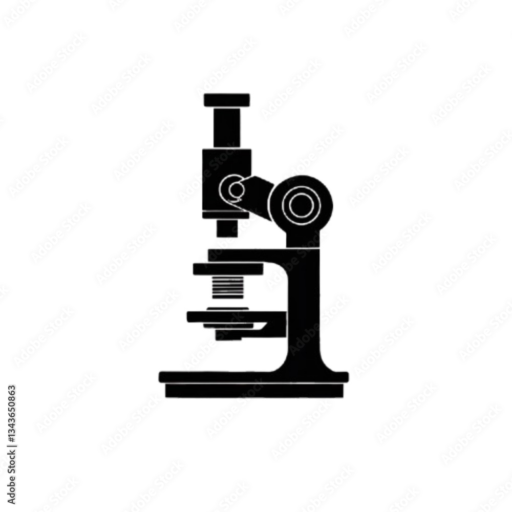 Simple Microscope Technical Illustration in Monochrome for Laboratory Equipment Documentation Simple Microscope Technical Illustration in Monochrome for Laboratory Equipment Documentation