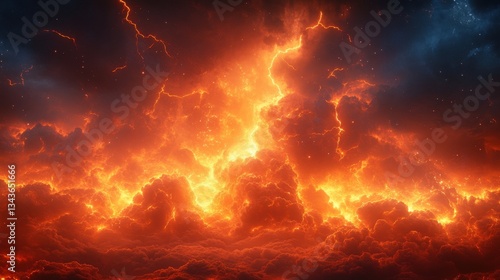 Wallpaper Mural A stunning depiction of fiery clouds illuminated by intense orange and red hues, suggesting a dramatic cosmic or volcanic event. Torontodigital.ca