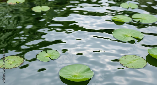 Rippling Pond Surface Texture Background with Floating Lily Pads