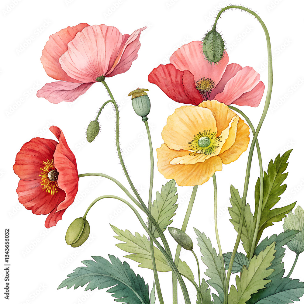Naklejka premium botanical garden vintage flower illustration Vintage botanical illustration of delicate flowers and lush foliage