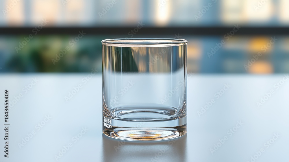 Empty glass on reflective surface. Empty glass on reflective surface.