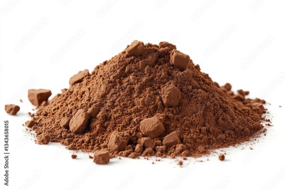 Rich cocoa powder sits in a mound on a clean surface ready for baking and cooking Rich cocoa powder sits in a mound on a clean surface ready for baking and cooking