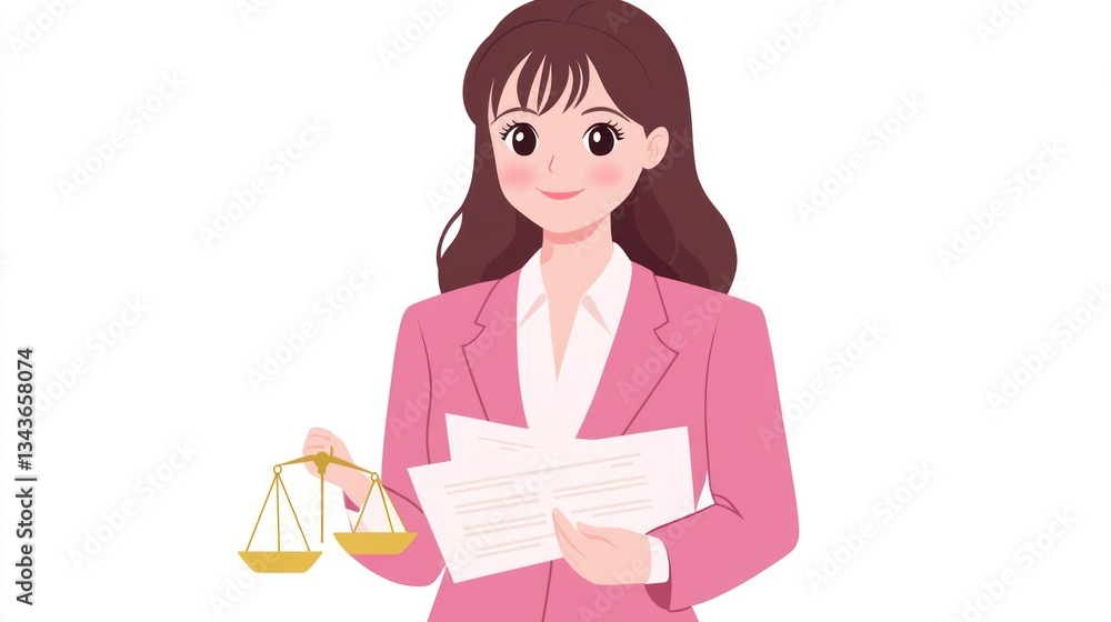 Woman lawyer holding scales of justice, documents, professional Woman lawyer holding scales of justice, documents, professional
