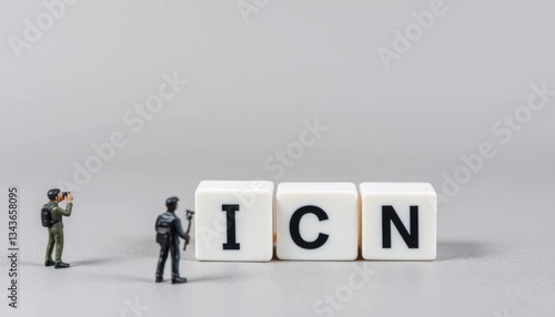 Wallpaper Mural Miniature figures observe a grey background where the word "I CAN" is revealed after removing a white cube with a "T" , grey, change Torontodigital.ca