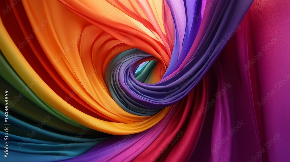 Fototapeta premium Swirling rainbow fabrics create vibrant abstract tunnel.