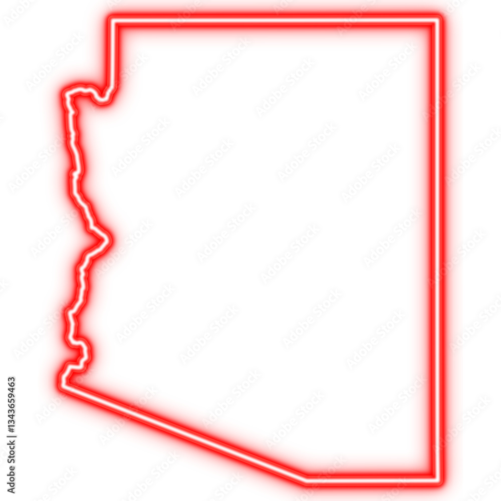 Obraz premium Neon red outline of Arizona state map on transparent background