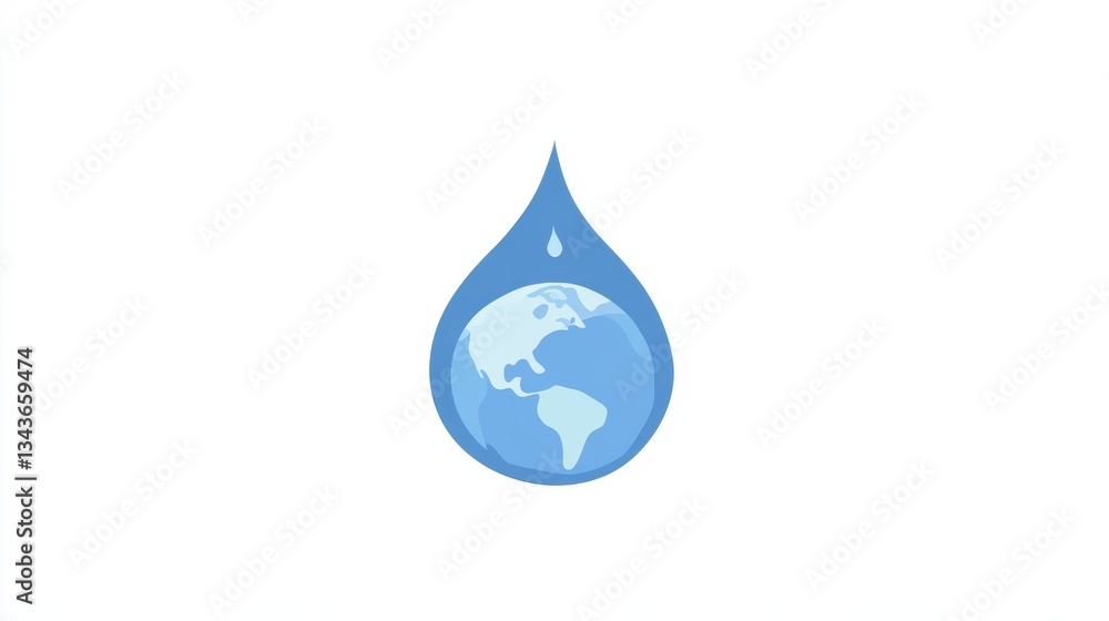 Fototapeta premium A minimalist illustration of World Water Day, featuring a single droplet of water with a tiny Earth inside it
