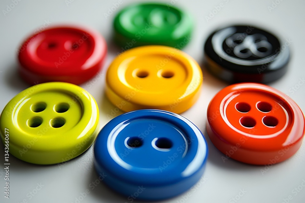 Colorful buttons arranged in a playful manner on a neutral surface creating a vibrant and cheerful display Colorful buttons arranged in a playful manner on a neutral surface creating a vibrant and cheerful display