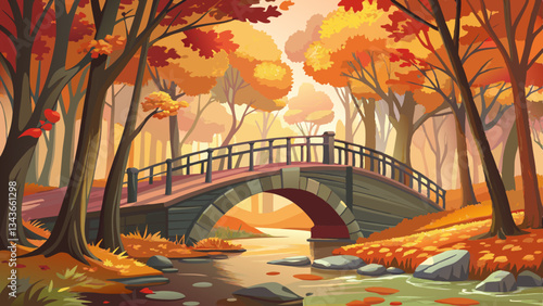 Autumn - Old bridge in autumn misty park