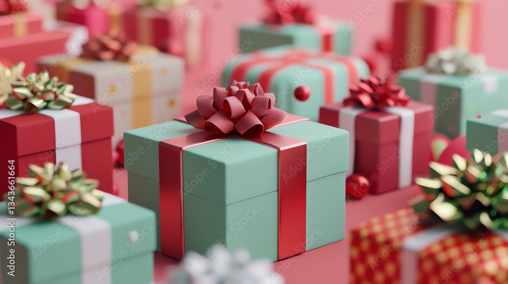 Obraz premium A group of gift boxes of various colors on a pink background.