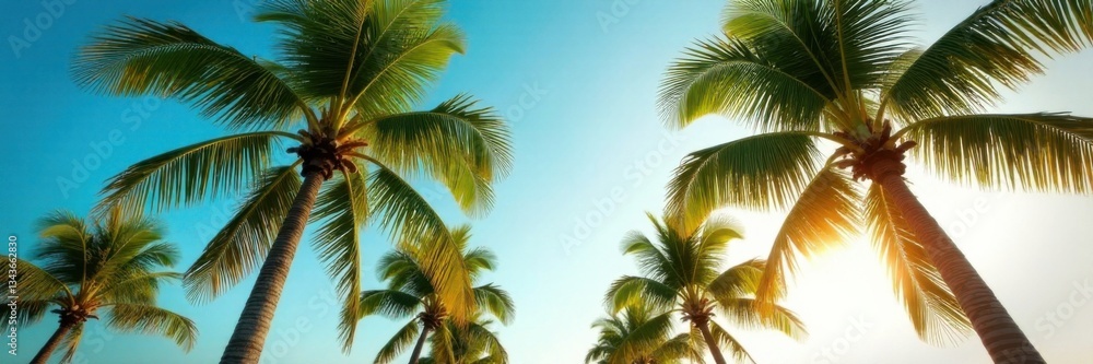 Fototapeta premium Palm trees sway gently in the tropical breeze, island, palm trees, tropical