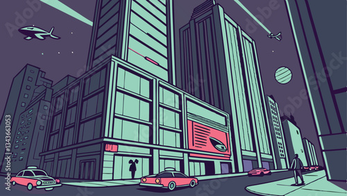 future night city with futuristic skyscrapers