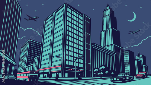 future night city with futuristic skyscrapers