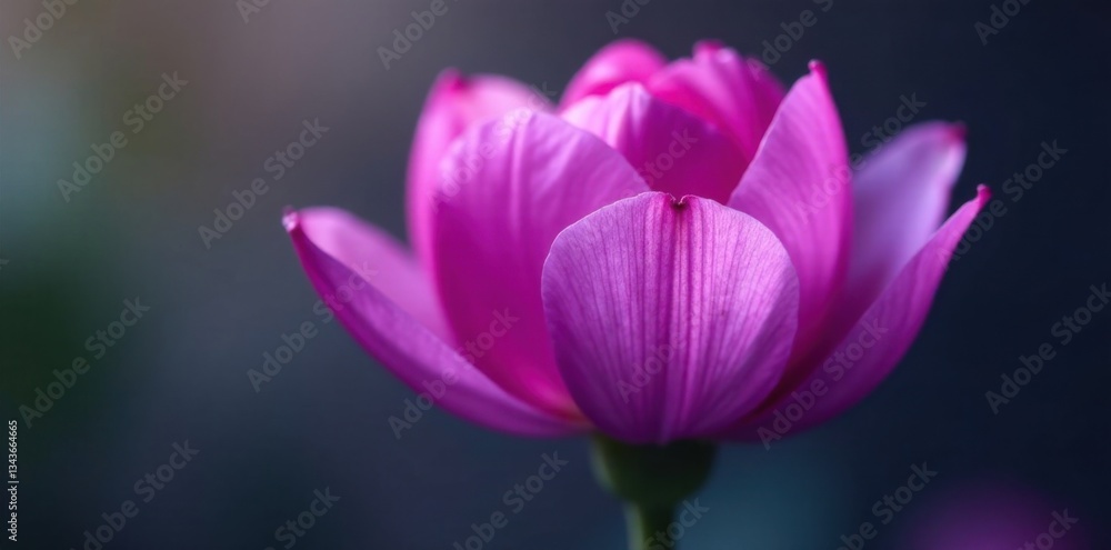 Petals of vibrant purple flower unfurl slowly, leafy greens, natural setting Petals of vibrant purple flower unfurl slowly, leafy greens, natural setting