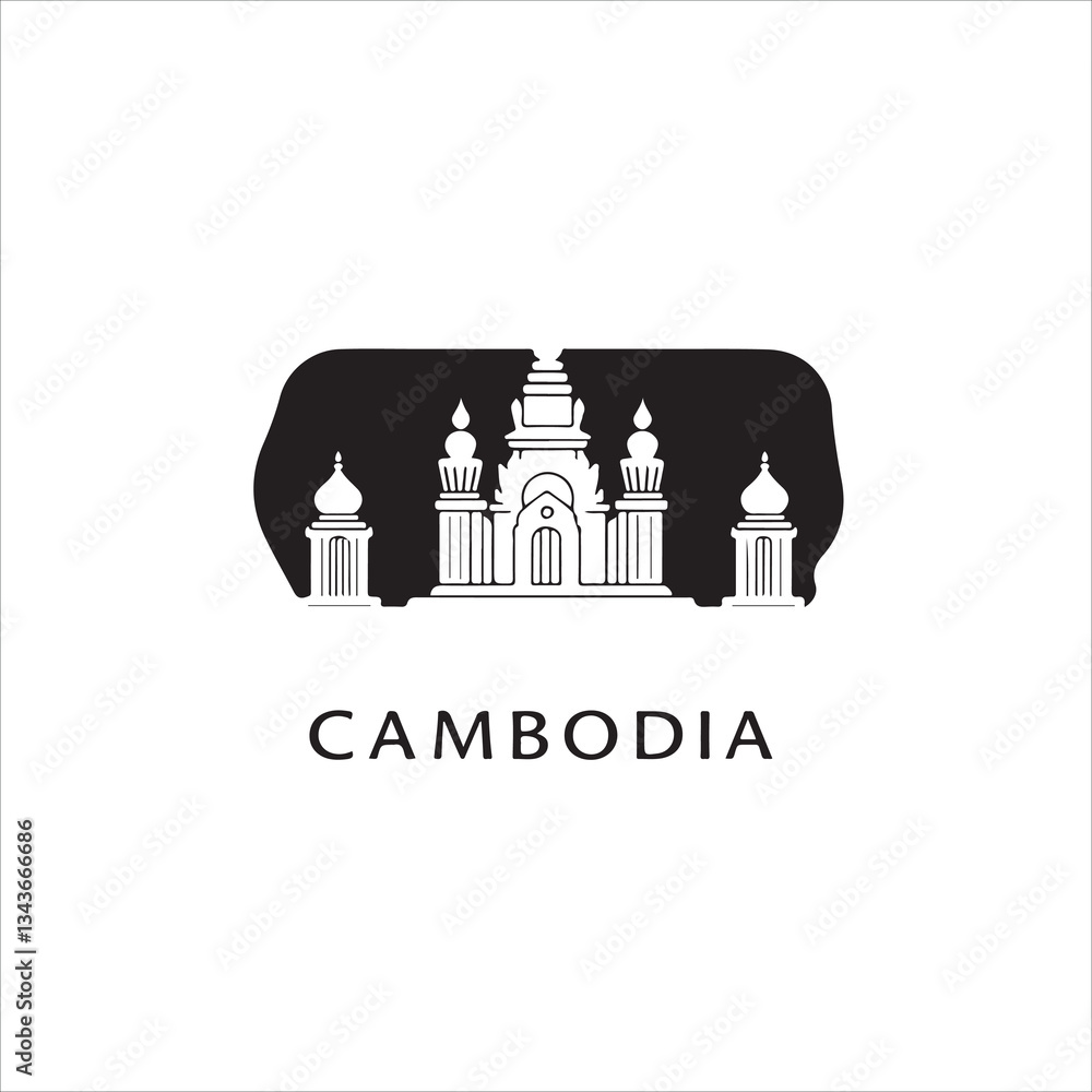 Timeless and elegant black and white vector logo Cambodia depicted as a silhouette using geometric shapes and clean lines. The design prioritizes balanced, symmetry, and visual clarity Timeless and elegant black and white vector logo Cambodia depicted as a silhouette using geometric shapes and clean lines. The design prioritizes balanced, symmetry, and visual clarity