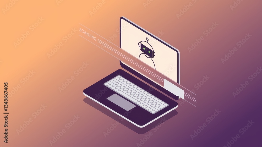 Fototapeta premium Spam email prevention concepts. Digital illustration of a laptop displaying a chatbot interface.