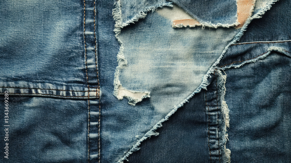 Naklejka premium Frayed denim textures with various shades and details