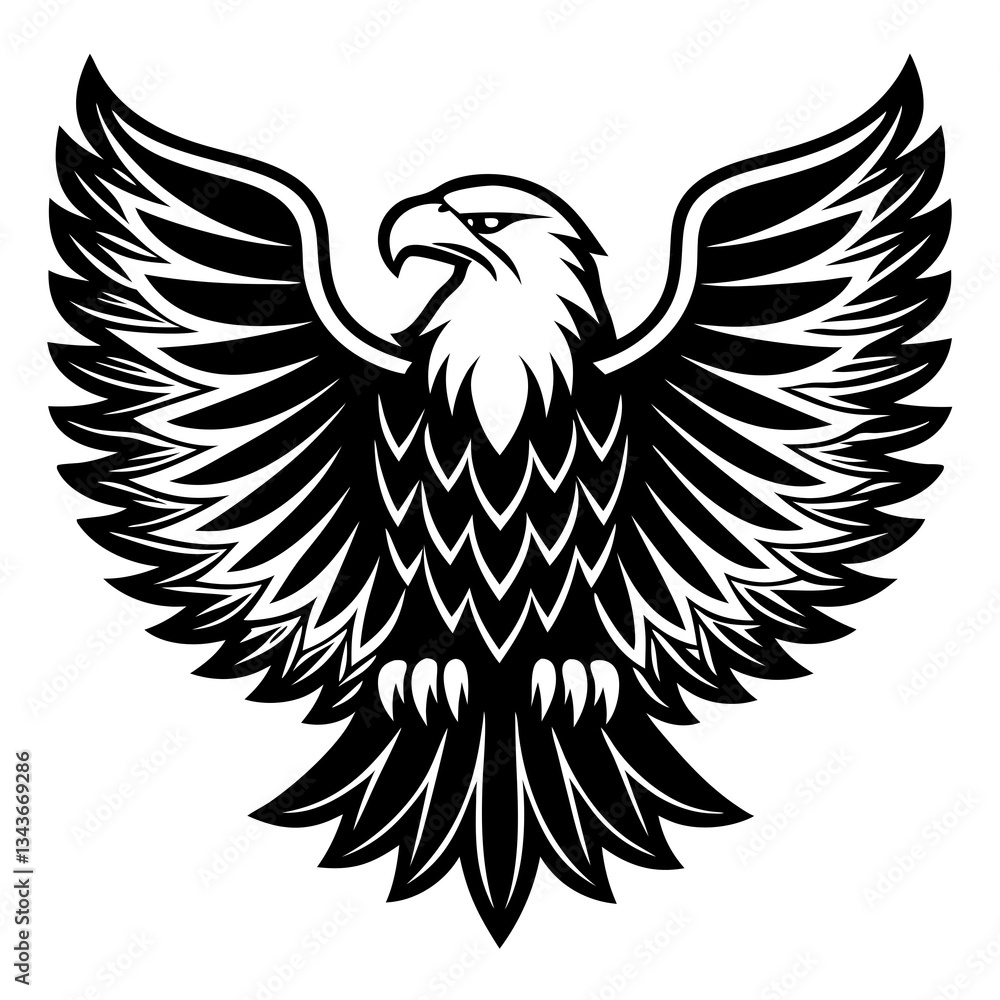 Majestic Eagle Emblem: A bold and intricate emblem of an eagle, its wings spread wide, symbolizing freedom and strength. Majestic Eagle Emblem: A bold and intricate emblem of an eagle, its wings spread wide, symbolizing freedom and strength.