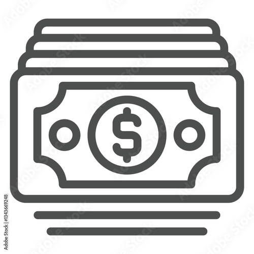 Dollar paper bills line icon, bank account concept. Vector graphics. Money cash sign on white background, outline style icon for mobile or web design.