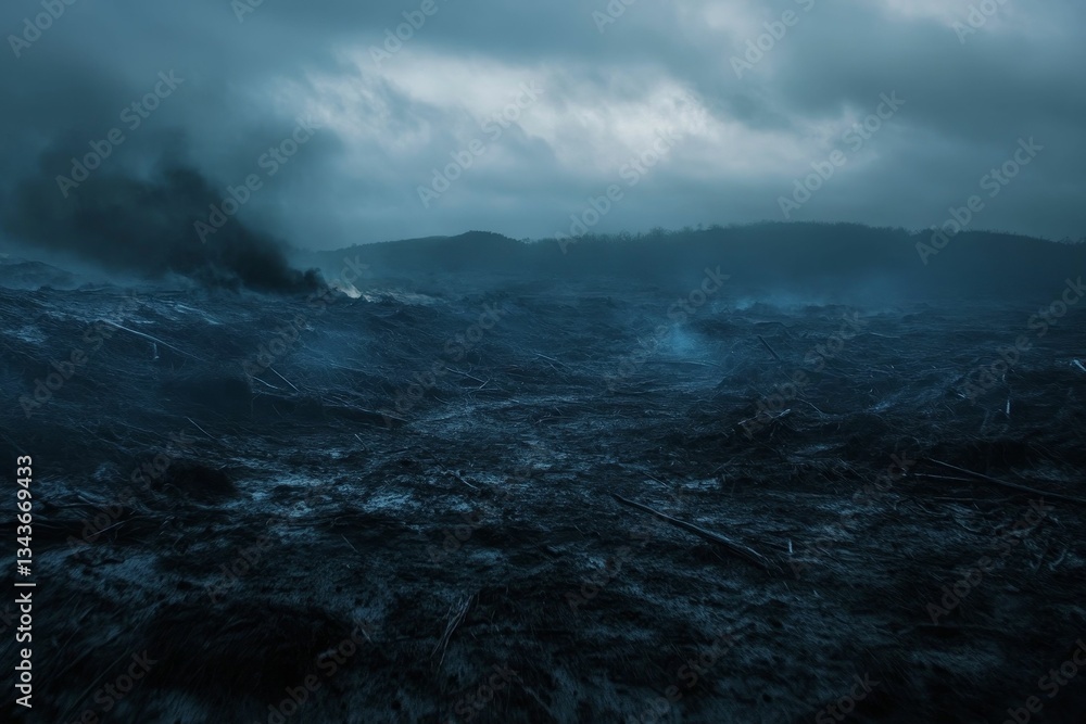 Stormy ocean waves churn under cloudy skies. Stormy ocean waves churn under cloudy skies.
