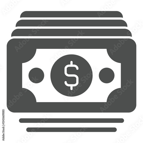 Dollar paper bills solid icon, bank account concept. Vector graphics. Money cash sign on white background, glyph style icon for mobile or web design.