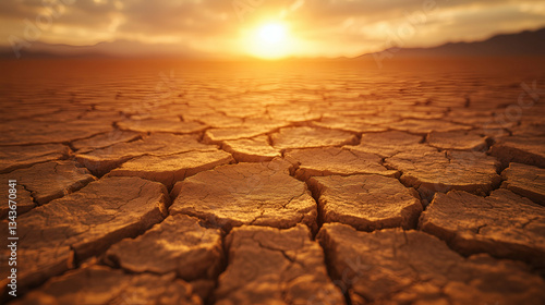 Obraz na płótnie Cracked dry earth under the setting sun w salonie