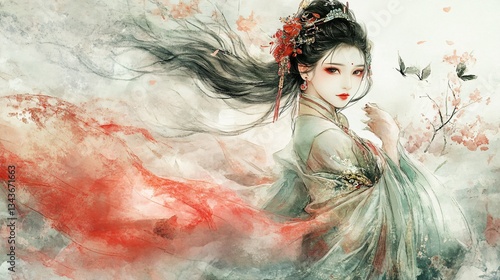 Beautiful Chinese Style Fantasy Art Illustration with Intricate Details and Vibrant Colors