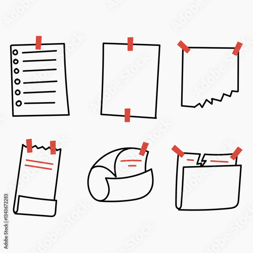 hand drawn doodle blank memo paper stuck to the wall with seal tape