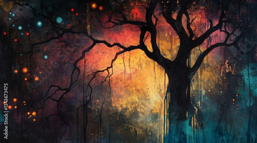 Enchanting Fantasy Woodland with Large Trees and Dark Colors