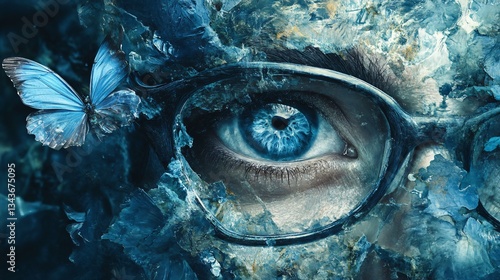 Soulful Portrait of a Blue Glasses Wearer with Dark Grey Background