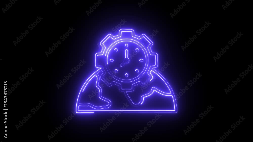 Glowing neon time zone icon isolated on black background. HD Video motion graphic animation Glowing neon time zone icon isolated on black background. HD Video motion graphic animation