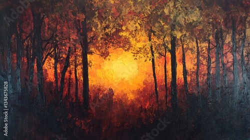 Serene Autumn Sunset in Enchanting Dark Woods